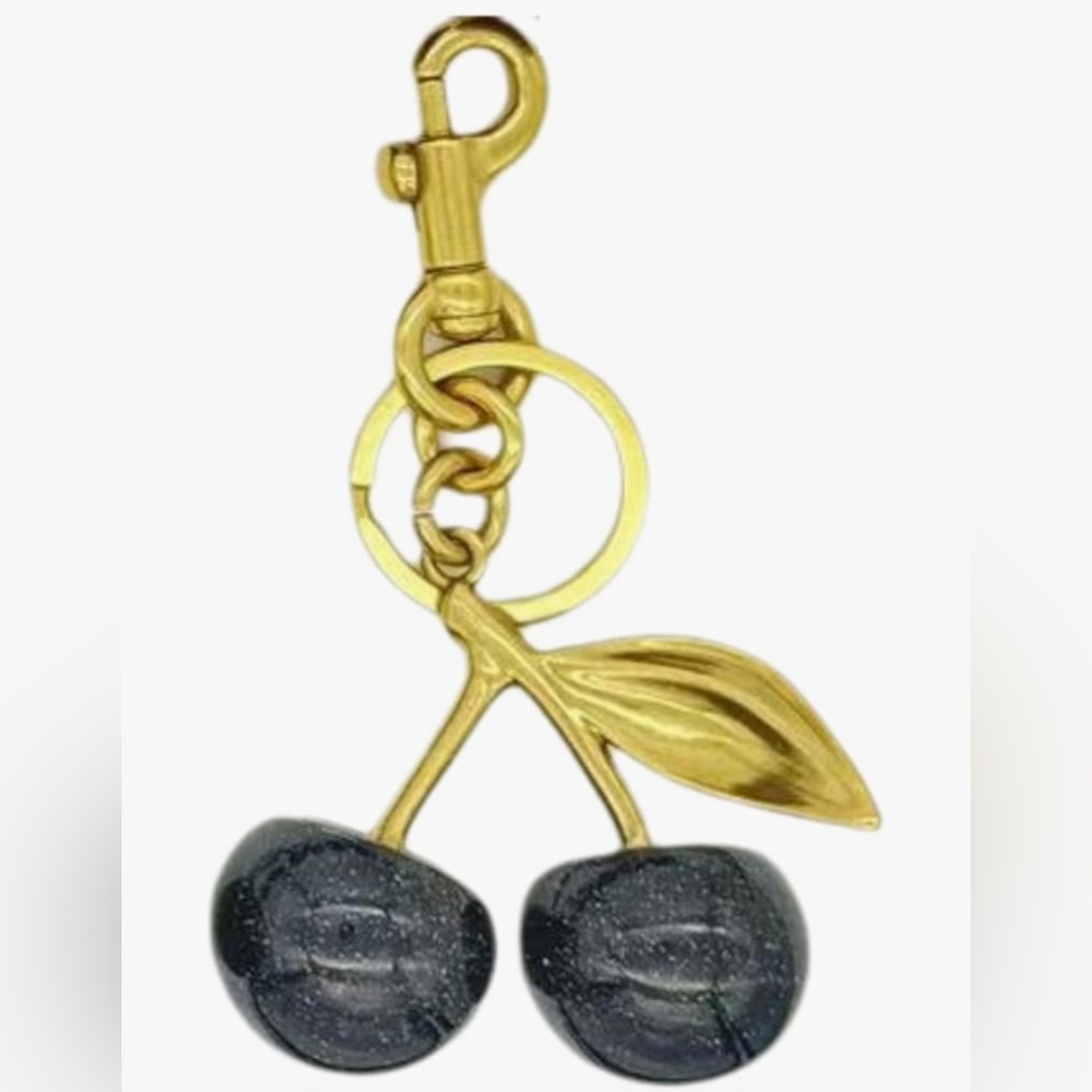 Glitter Black Cherry Bag Charm or Keychain Black and Gold